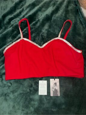 Red Sparkle Trim Crop top